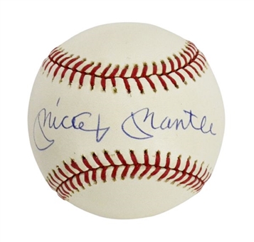 Mickey Mantle Signed A.L. Baseball  PSA/DNA NR-MT-Mint+ 8.5